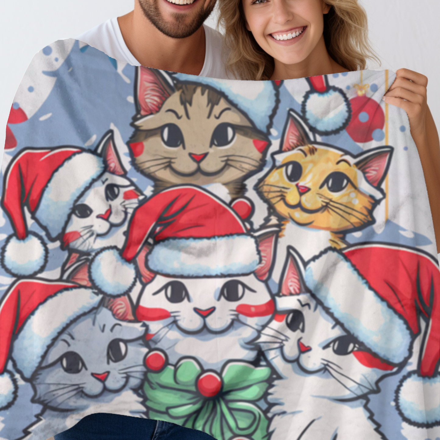 MEOWY CHRISTMAS Premium Mink Sherpa Blanket 60x80