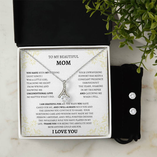 Radiant Love: A Mother's Day Bundle - Necklace & Earrings with a Heartfelt Message
