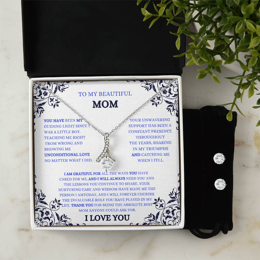 Radiant Love: A Mother's Day Bundle - Necklace & Earrings with a Heartfelt Message (SON'S EDITION)