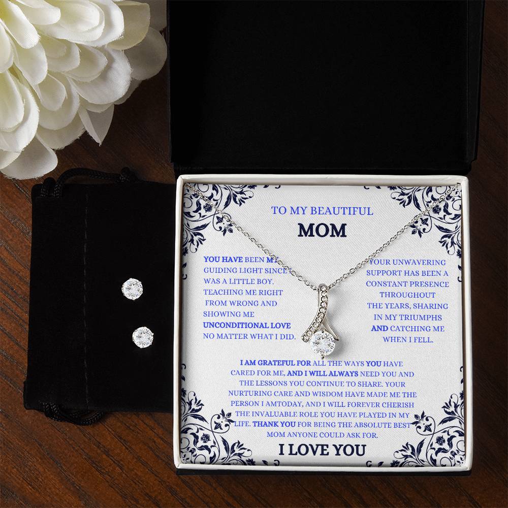 Radiant Love: A Mother's Day Bundle - Necklace & Earrings with a Heartfelt Message (SON'S EDITION)