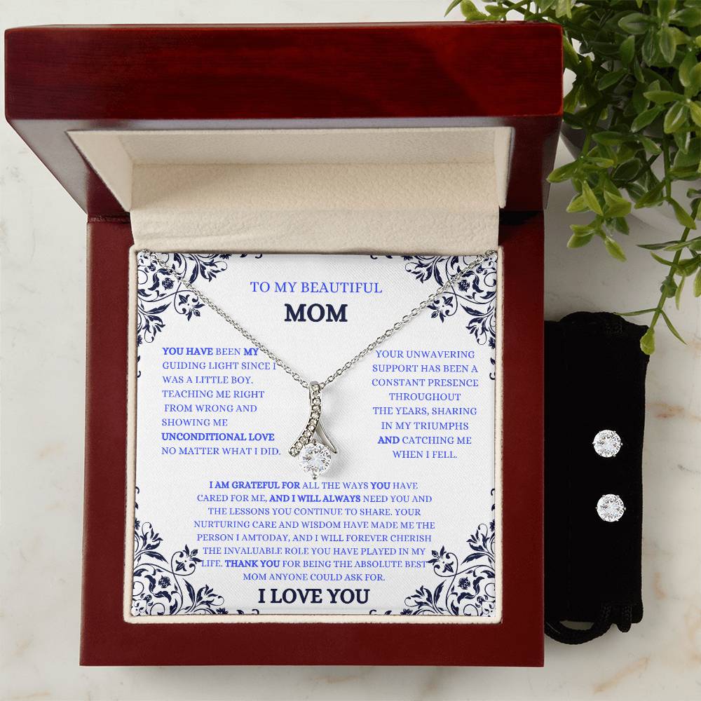 Radiant Love: A Mother's Day Bundle - Necklace & Earrings with a Heartfelt Message (SON'S EDITION)